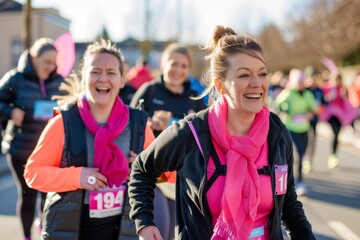 Women running in pink charity race