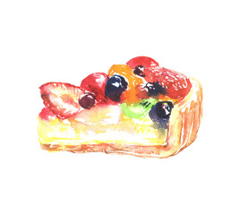 フルーツタルトの水彩イラスト