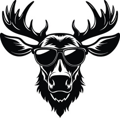 Cool Moose wearing sunglasses, black silhouette logo svg vector design, Moose icon illustration graphic