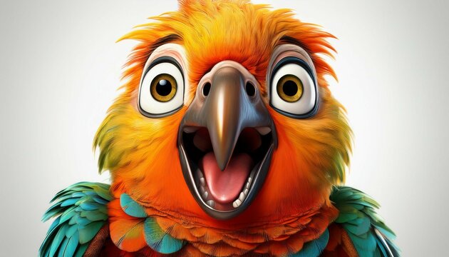 surprised parrot with a funny and excited expression isolated on white generated ai