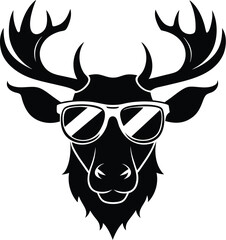 Cool Moose wearing sunglasses, black silhouette logo svg vector design, Moose icon illustration graphic