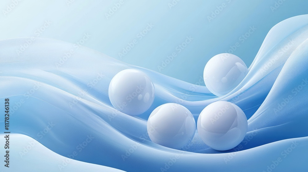 Aufkleber a serene and calming abstract composition with white spheres gently arranged on a flowing blue backd