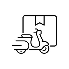 Motorbike delivery in line style icon. Fast Food, package box delivery PNG symbol. delivery with motor bike signs vector illustration for apps and website