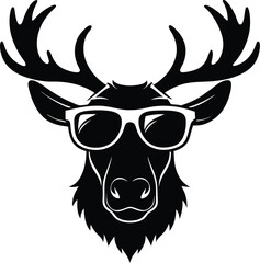 Cool Moose wearing sunglasses, black silhouette logo svg vector design, Moose icon illustration graphic