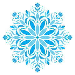 A blue snowflake with flowers in the center Mandala Design