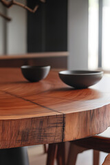 Elegantly Crafted Hardwood Table Illuminates the Room with its Rich, Warm Tones and Skilled Craftsmanship