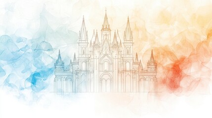 Fototapeta premium Elegant Fantasy Castle Design with Colorful Gradient Background and Artistic Elements for Creative Projects