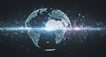 Obraz premium Global Network Data Technology Connectivity Digital World Business Finance Growth Innovation Earth