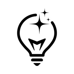 Light bulb in flat style icon. Lightbulb with sparkles PNG symbol. Power energy, idea, creative, innovation, thinking, solution, stars, bursts, twinkling signs vector illustration for apps and website