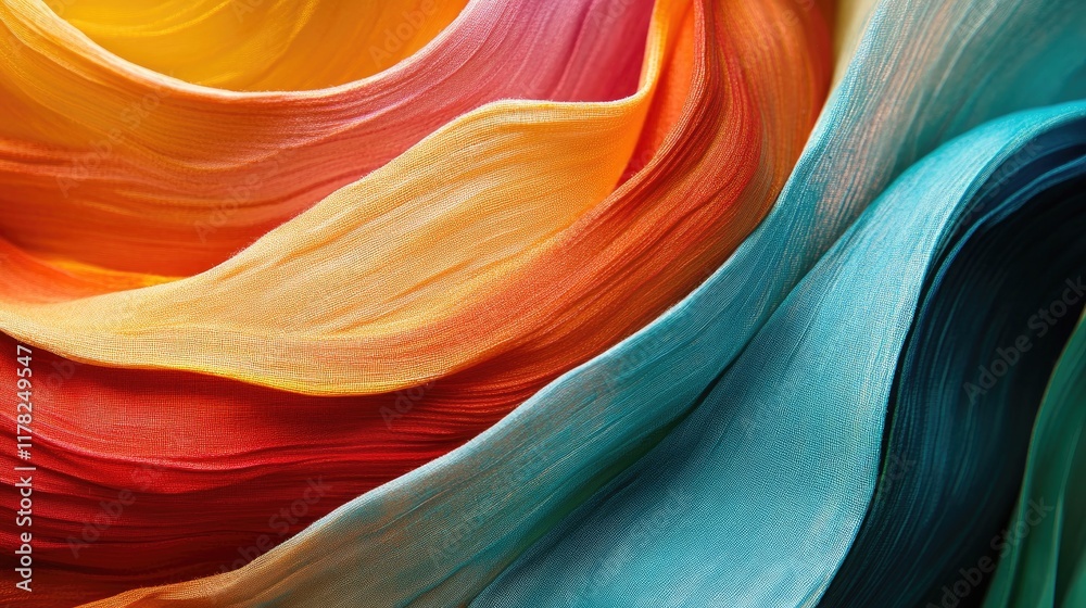 Poster A vibrant abstract swirl of colorful wave patterns, creating dynamic, energetic movement with rich textures and artistic depth