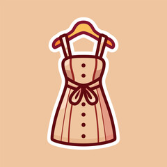 Adorable Beige Dress with Bow and Buttons. Cute Isolated Cartoon Illustration