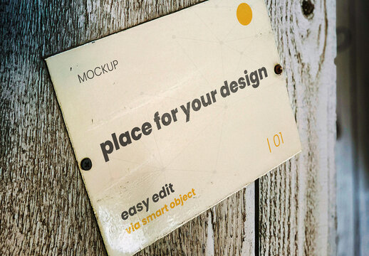 Metal Plaque on Wooden Post Mockup