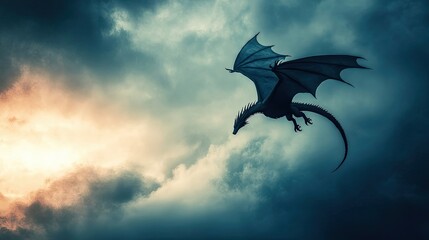 Majestic Dragon Soaring Through Stormy Skies