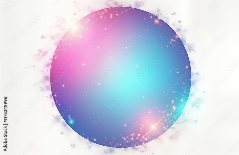 Poster abstract holographic circle with pastel neon gradient colors. blurred grainy texture creates vintage