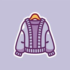 Stylish Purple Jacket with Zipper and Pockets. Fun Cute Isolated Cartoon Illustration