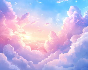 Pastel Cloudscape with Sunrise Illumination