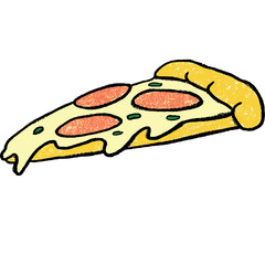 hand drawn illustration of a slice of pizza in cartoon style