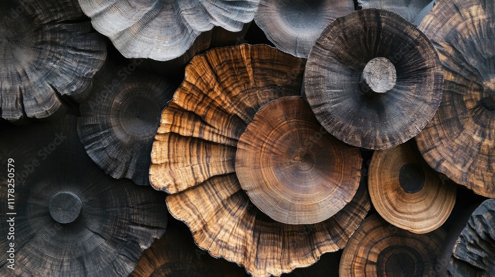 Poster abstract art form of wooden tree rings with deep textures and rich natural patterns, bringing out th