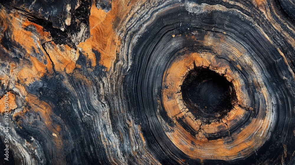 Poster abstract close-up of a wooden tree ring with rich textures, showing the natural and organic patterns