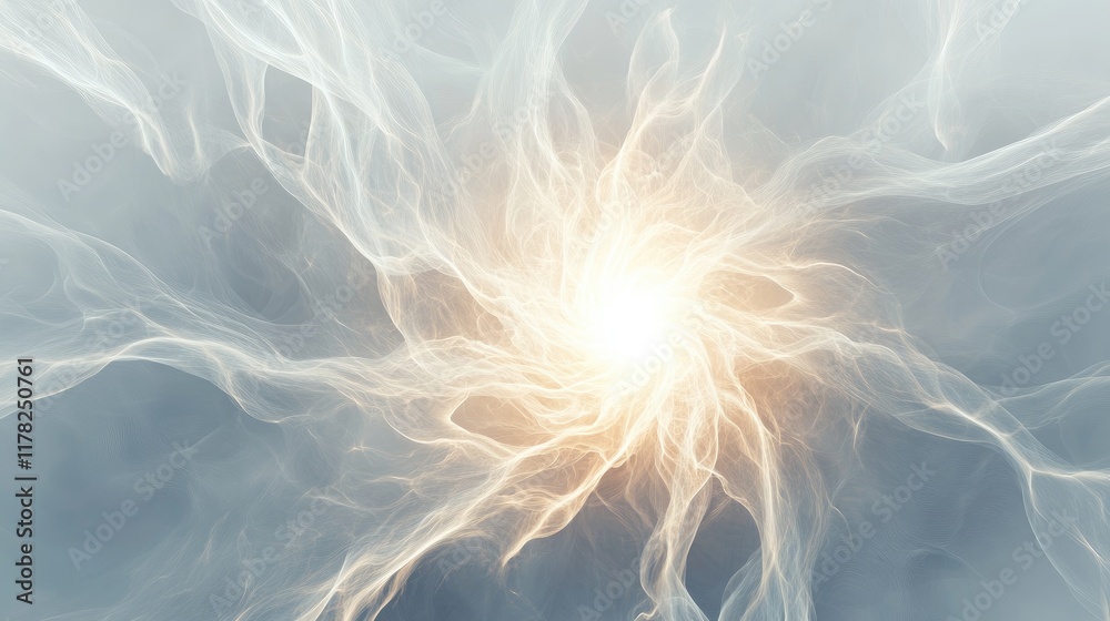 Aufkleber Abstract fractal lightning with a radiant, glowing core, creating dynamic, intricate patterns on a smooth white background for dramatic effect