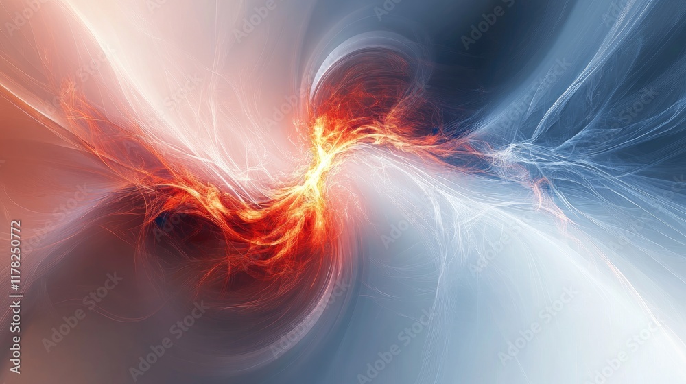Aufkleber Abstract fractal lightning with a radiant, glowing core, creating dynamic, intricate patterns on a smooth white background for dramatic effect