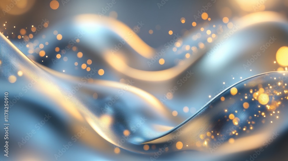 Aufkleber Abstract metallic waves with shimmering golden bokeh lights, blending rich textures and soft light to create a captivating and dynamic visual experience