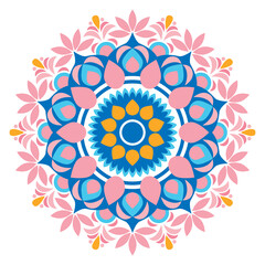 A colorful flower with blue and pink petals Mandala Design