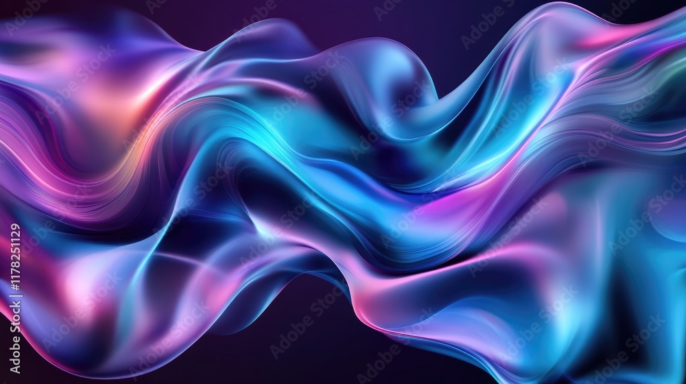 Poster abstract waveform with oceanic hues and reflective ripples, creating a mesmerizing, smooth motion th