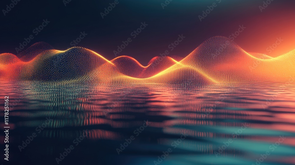 Poster Abstract waveform with oceanic light reflections and rippling waves, creating a soothing visual of gentle movement and natural harmony