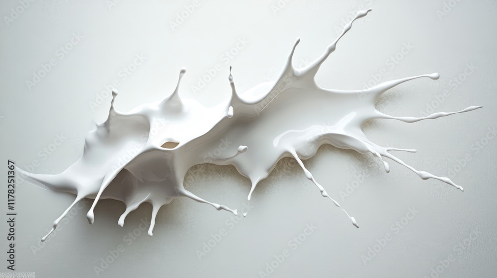 Poster abstract white fluid splash with sharp, smooth spikes and organic movement, creating a sense of moti