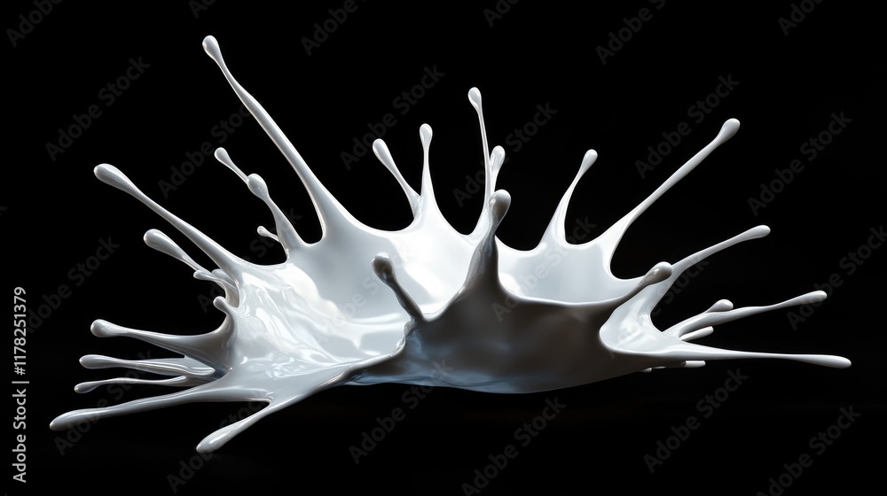 Poster abstract white fluid splash with sharp, smooth spikes and organic movement, creating a sense of moti