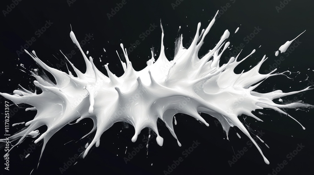 Poster Abstract white fluid splash with sharp, smooth spikes and organic movement, creating a sense of motion and energy in a minimalist design