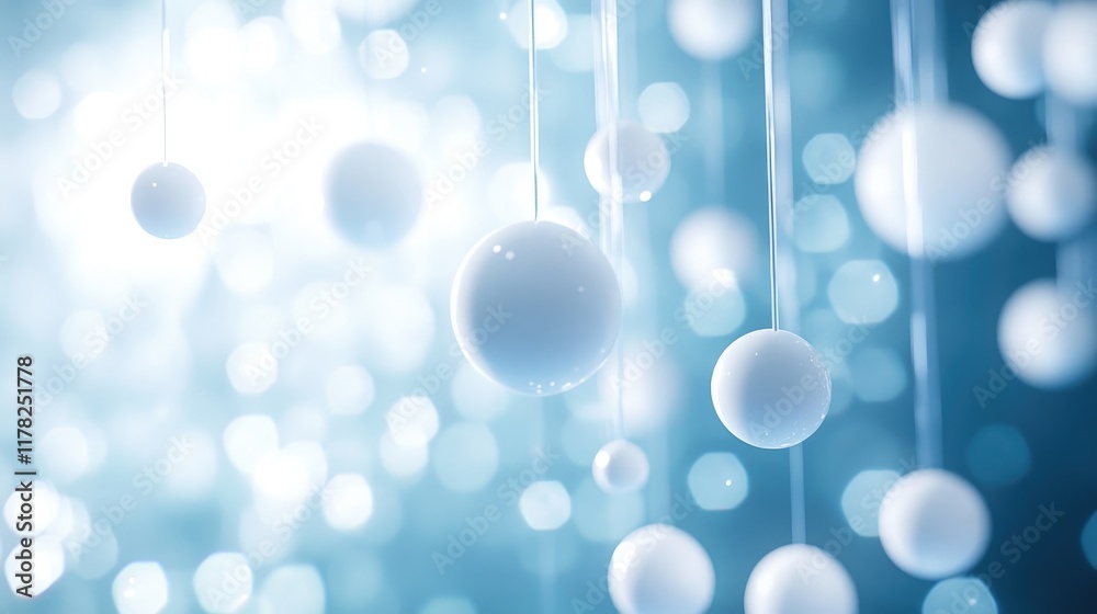 Aufkleber an abstract fluid blue design with suspended white spheres, creating a balanced and serene visual, f