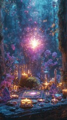 Magical Tarot Scene with Glowing Star and Mystical Decor