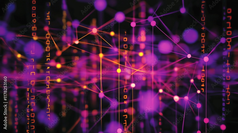 Poster Abstract digital network connection with glowing nodes and lines.