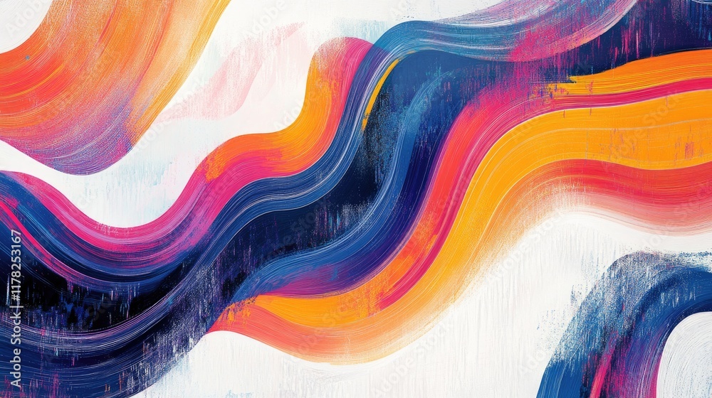 Poster Bright, vibrant abstract swirls filled with colorful wave-like patterns, offering artistic texture and an energetic, bold design