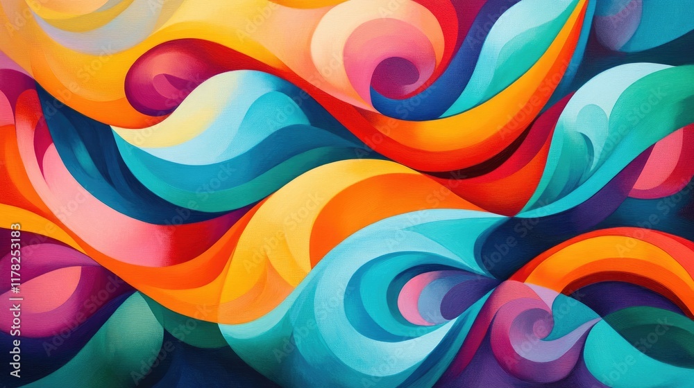 Poster bright, vibrant abstract swirls filled with colorful wave-like patterns, offering artistic texture a