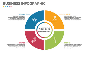 Visual data presentation. Cycle diagram with 4 options. Pie Chart Circle infographic template with 4 steps, options, parts, segments. Business concept. Editable pie chart with sectors.