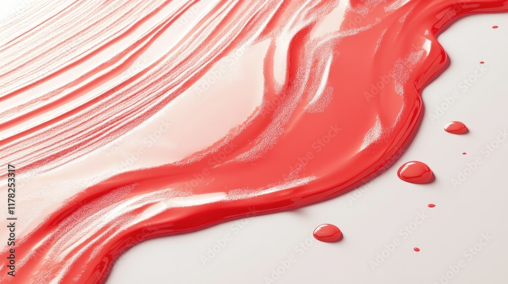 Poster Close-up of red paint droplets causing ripples on a smooth white surface, symbolizing the impact of creativity and expression in a clean and modern design