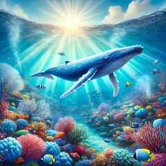 Obraz premium Blue whale in the sea naturally
