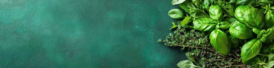 Fresh herbs on a deep green background ideal for culinary projects and design © Евгения Рубцова