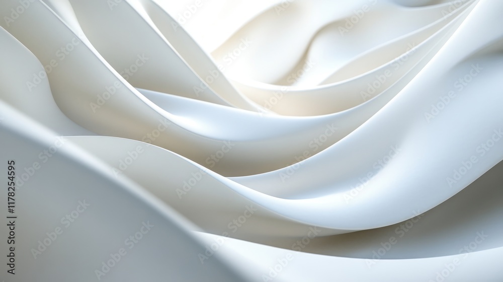 Poster Elegant white curved lines creating a flowing wave pattern on a minimalist background, evoking a sense of movement and fluidity in a calm, abstract design
