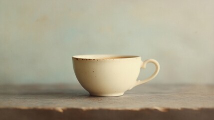 Beige teacup, rustic table, calm background, morning beverage