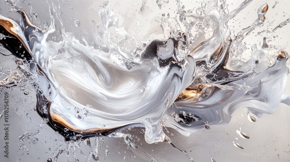 Aufkleber Elegant white splash with smooth, fluid spikes and organic flow, creating an abstract visual composition full of movement and fluidity