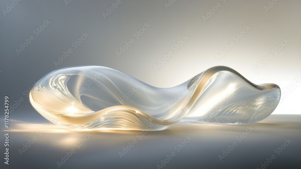 Aufkleber flowing abstract glass waves illuminated by soft lighting, creating a peaceful and sophisticated atm