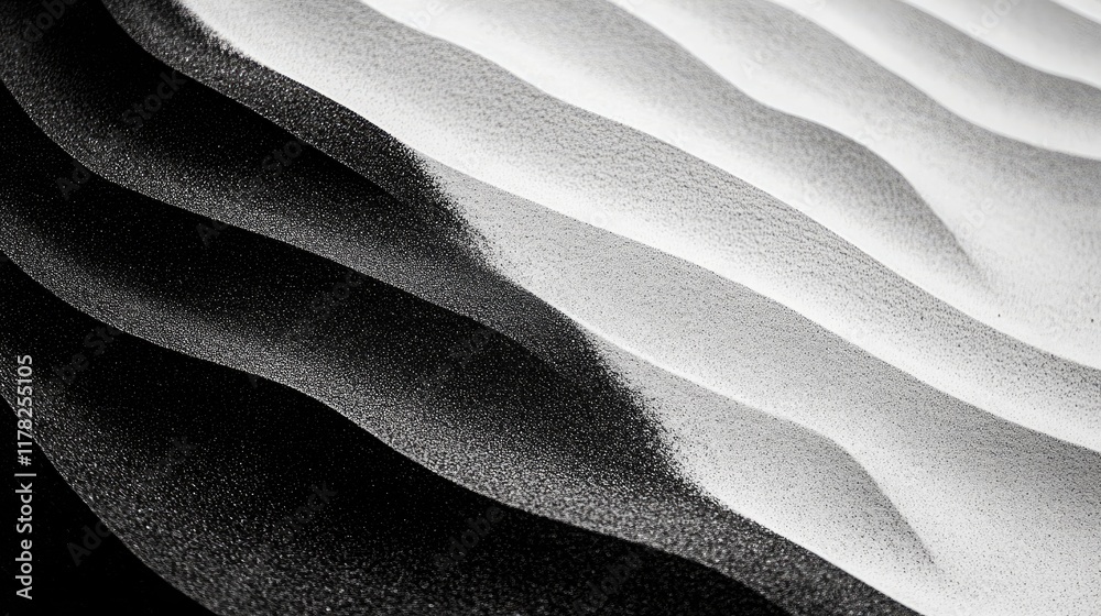 Poster Fluid black and white sand waves, creating abstract patterns that captivate the eye, offering a striking contrast and a dynamic visual experience