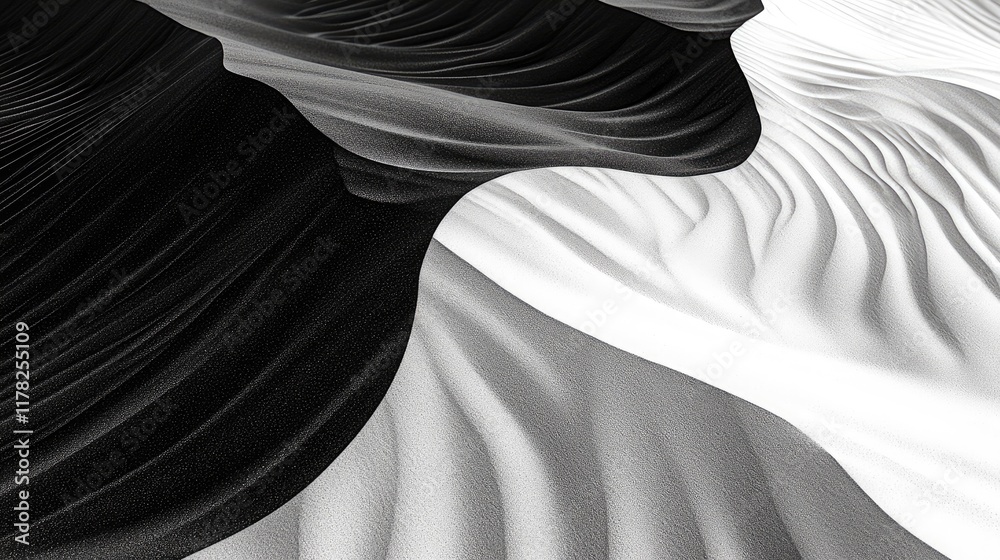 Poster Fluid black and white sand waves, creating abstract patterns that captivate the eye, offering a striking contrast and a dynamic visual experience