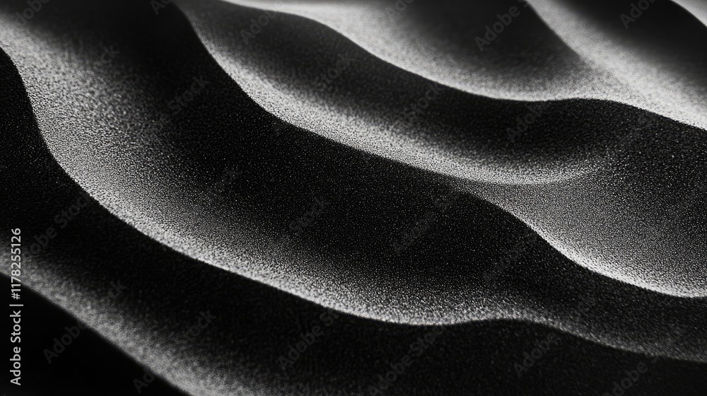 Poster Fluid black and white sand waves, creating abstract patterns that captivate the eye, offering a striking contrast and a dynamic visual experience