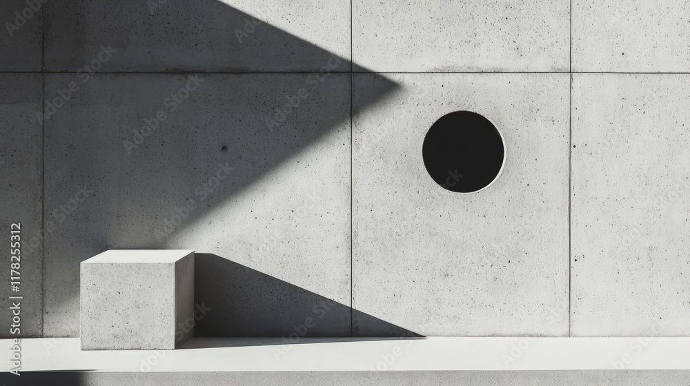 Aufkleber geometric shapes placed on a concrete background, casting shadows in a minimalist arrangement that h