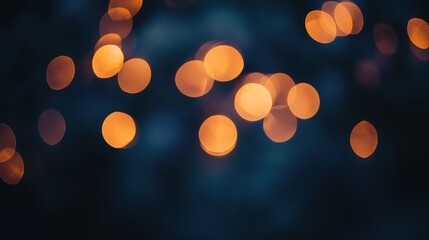 Glimmering warm bokeh lights on a deep blue background, capturing the essence of celebration, elegance, and festive ambiance